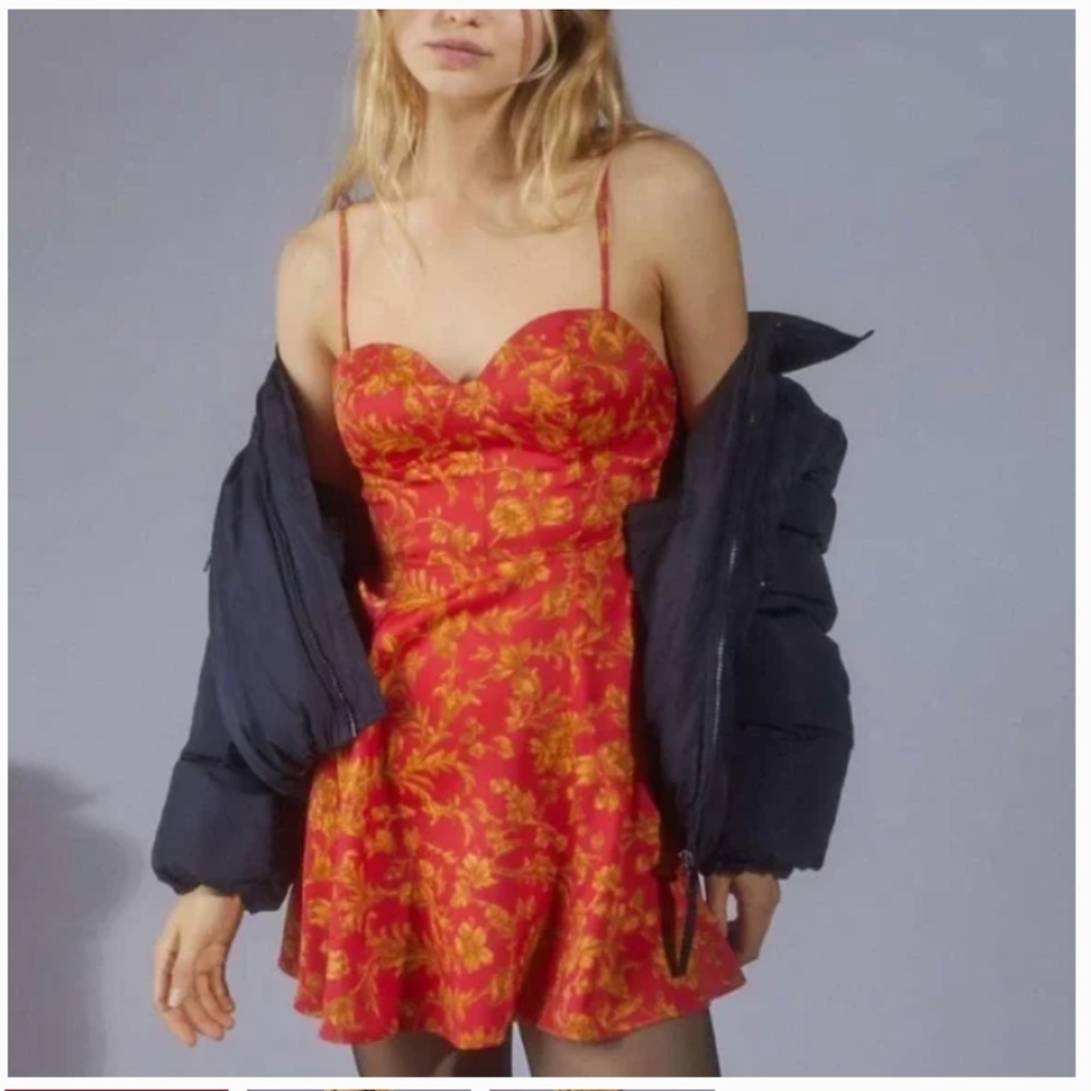 UO Lightweight Bustier Mini Dress Sweetheart Red Small S